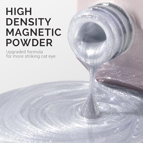 Image of MelodySusie Jeweliver Cat Eye Gel Nail Polish, 0.5 Fl Oz Silver Glitter Holographic Magnetic Nail Polish with Magnet, UV Nail Polish for Nail Art Manicure Salon DIY at Home C01