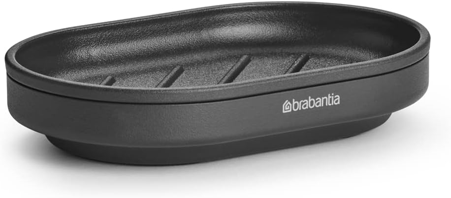 Mindset Soap Dish - Non-Slip Base - Ribs Keep the Soap High & Dry - Removable Inner Tray - Corrosion Resistant Metal - Bathroom Accessory - Infinite Grey - 12 x 8 cm