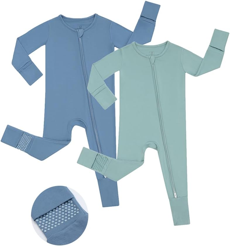 JunNeng Viscose from Bamboo Sleeper with Fold Over Mittens,Baby Boy Pajamas,2 Way Zipper Romper,Non Slip Sleep'N Play Clothes