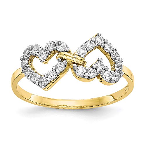 10k Yellow Gold Double Heart Cubic Zirconia Cz Band Ring Size 6.00 Love Fine Jewelry For Women Gifts For Her