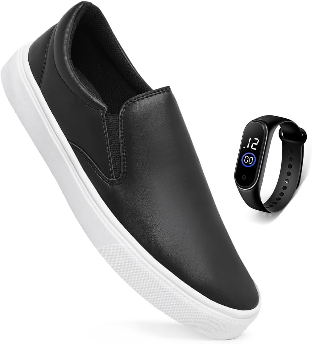 Tênis Sapatênis Casual Slip On Iate Calce Fácil Sem Cadarço Leve Confortável + Relógio