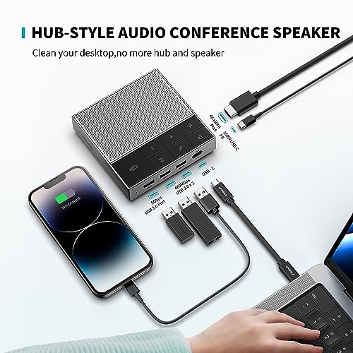 HiDock Conference Speaker and Microphone with Mute/Project, Enhanced Voice Pickup & Full Duplex Noise Cancelling Speakerphone, Omnidirectional Conference Microphone Speaker for Home Office Meeting