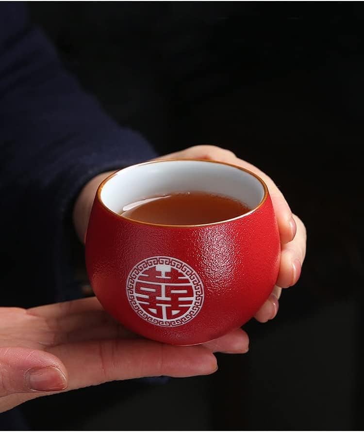 Miniatura 6 de Juego de té de regalo de boda tradicional chino, tetera de Kung Fu con 8 tazas de té y bandeja redonda, decoración roja