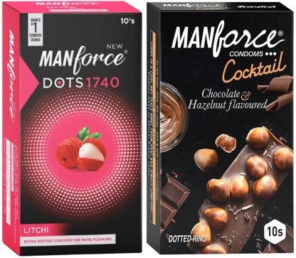 Manforce Litchi & Cocktail Hazelnut and Chocolate Flavoured Condoms for Men| 20 Count (Pack of 2)| Extra Dotted Rings-picture-14
