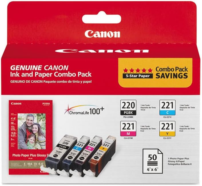 Canon PGI-220/CLI-221 Ink/Paper Combo Pack, 1-Pack in Retail Packaging