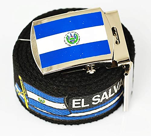 BodyJewelryOnline El Salvador Flag Canvas Military Black Web Belt & Buckle 60 Inch
