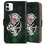 DeinDesign Klapphülle kompatibel mit Apple iPhone 11 Handyhülle aus Kunst Leder schwarz Flip Case Fanartikel Augsburger Panther Eishockey