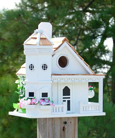 Home Bazaar White Flower Pot Cottage Bird House