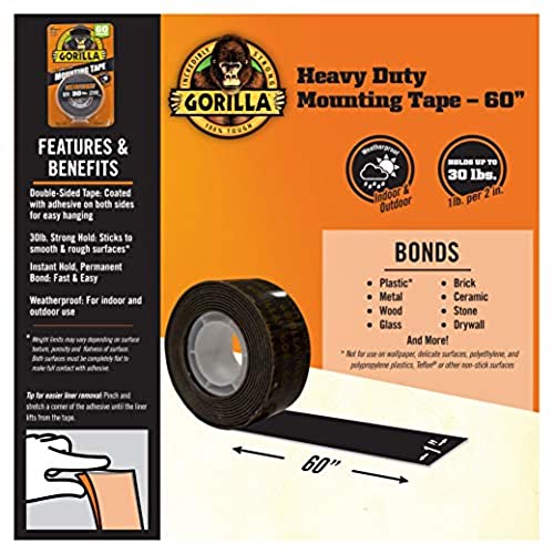Image of Gorilla 6055001-5 Double-Sided Heavy Duty Mounting Tape (5 Pack), 1 inch x 60 inch, Black
