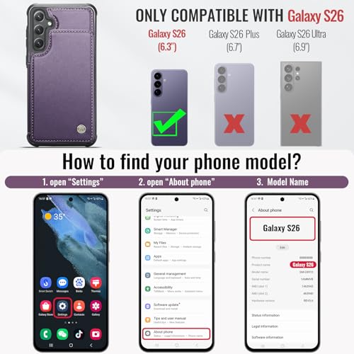Vinich for Samsung Galaxy S26 Wallet Case with Card Holder, Purple