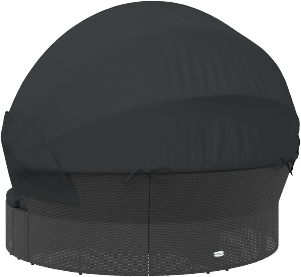 Outdoor Beds Patio Lounge Bed with Canopy and Cushions Black Poly Rattan,Patio Lounge Bed with Canopy and Cushions: Comfort and Style for Outdoor Living Beds for Patio, Lawn & Garden