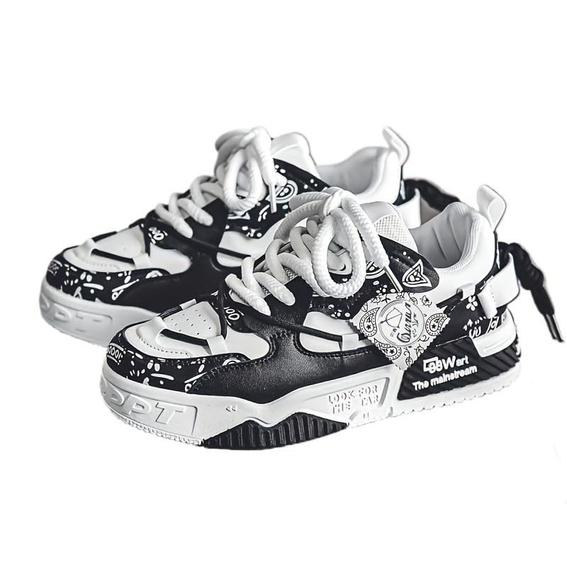 Big Size Colour Block Skateboard Shoes for Men - Comfy, Non-Slip, Lace-Up, Breathable, Casual Sneakers with Arch Support for Outdoor Activities