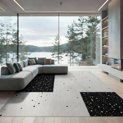 ODIKA 9'x12' Washable Area Rug Alfombras Minimalist Abstract Scandinavian Motif para Habitacion for Dining Room, Basement, Large Office, Non-Slip Chair-Friendly