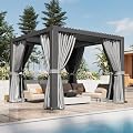 Aoxun Louvered Pergola 10x10 All-Aluminum, Waterproof Curtains and Netting