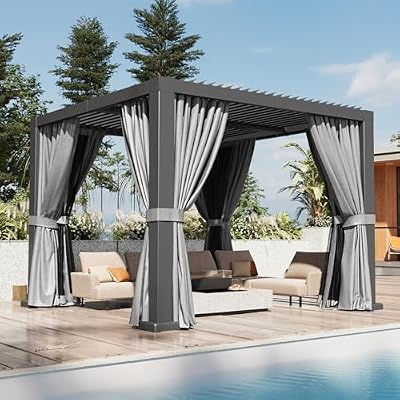 Aoxun Louvered Pergola 10x10 All-Aluminum, Waterproof Curtains and Netting