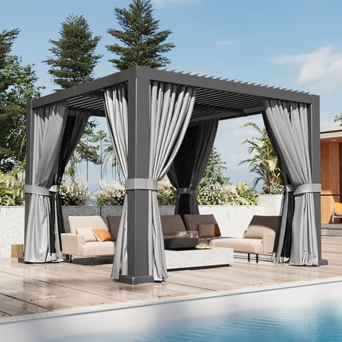 Aoxun Louvered Pergola 10' x 10' Outdoor Aluminum Pergola with Adjustable Top for Decks, Gardens and Backyards, Gray