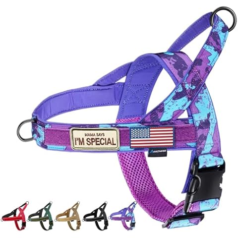 Annchwool No Pull Dog Harness with Soft Padded Handle,Escape Proof and Quick Fit to Adjust Dog Harness,Easy for Training Walking for Small & Medium and Large Dog(Camo Purple,M) Cover