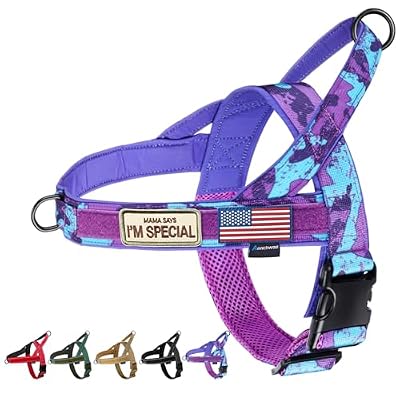 Annchwool No Pull Dog Harness with Soft Padded Handle,Escape Proof and Quick Fit to Adjust Dog Harness,Easy for Training Walking for Small & Medium and Large Dogs(Camo Purple,L)