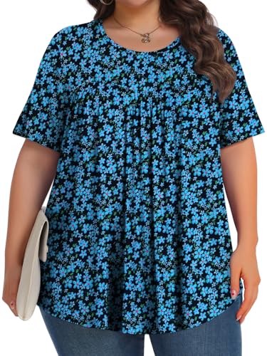 Image of Tencede Womens Plus Size Tops Tunic Short Sleeve Crew Neck Shirts Casual Soft Blouse 1X-5X