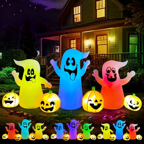 15 Best Halloween Inflatable Ghost Trios That Will Spook and Delight Your Yard 11 SEASONBLOW 8 Ft Long Halloween Inflatable Three Ghosts with Pumpkin