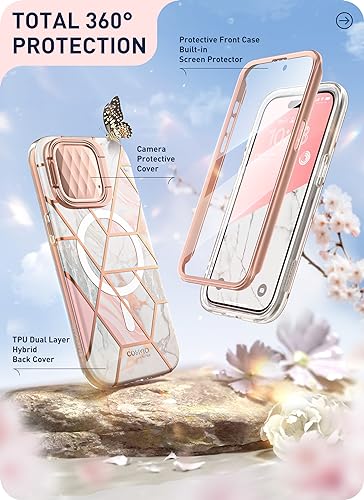 Image of i-Blason CosMag for iPhone Pro Max Case with Camera Cover, [Compatible with MagSafe] Slim Stylish Full-Body Protective Case with Built-in Screen Protector & Kickstand (Marble)