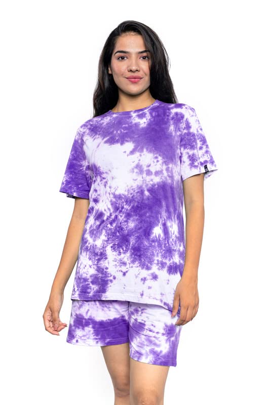 Image of EK RAG' Unisex Tie and dye & Solid Colours Half Sleeves Co - ords Set : Half Sleeve T-Shirt + Shorts Tie dye & Solid Colours For Men & Women