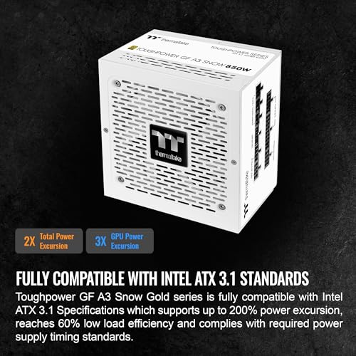 Image of Thermaltake Toughpower GF A3 Snow Edition 850W 80+ Gold Full Modular SLI /Crossfire Ready ATX 3.1 Power Supply; PCI-E 5.1 450W 12V-2x6 Connector Included; PS-TPD-0850FNFAGU-N; 10 Year Warranty