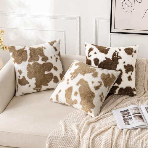 Image of Pack of 2 Faux Fur Cowhide Throw Pillow Covers 20x20 Inch Coffee