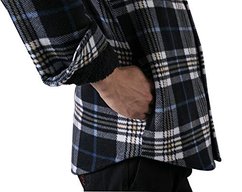Zenthace Men's Warm Sherpa Lined Fleece Plaid Flannel Shirt Jacket(All Sherpa Fleece Lined) Navy/Beige L #TOP3