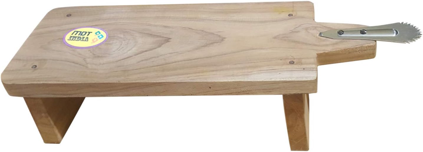 Real Teak Wood Traditional Coconut Scraper Short Stool Type Chirava Grater (M Size/Teak Wood/Steel Blade)