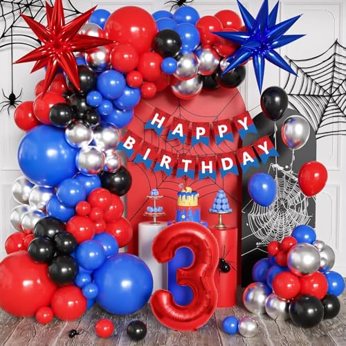 Image of Happy Birthday Banner Bunting, Swallowtail Design Sign for Backdrop Decor, Red and Blue Theme Birthday Decorations for Kids Boys, Hanging Decor 13pcs (Red)