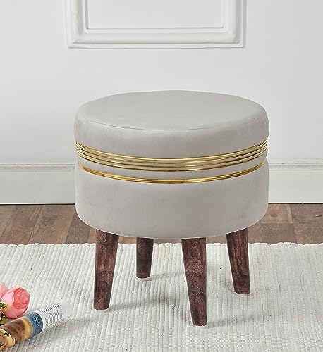 Image of NACIA Velvet Ottoman Pouffes Stool for Living Room Wooden Sitting Furniture Footrest Footstool for Foot Rest Upholstered Foam Cushioned Puffy for Home Decor, Dressing Table Stool (17 inch Height, Grey)
