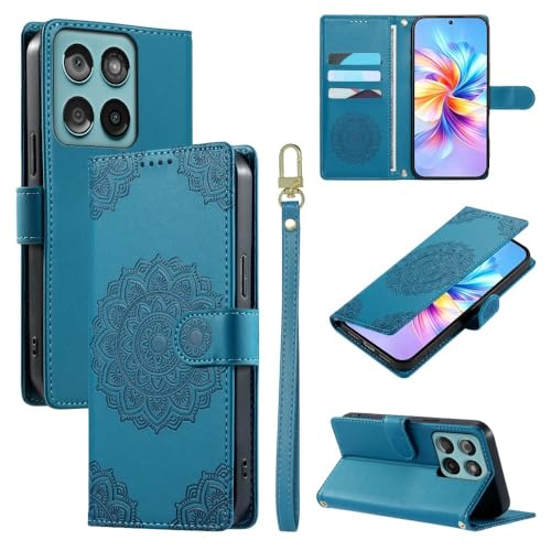 Étui Moto G52 bleu portefeuille en cuir housse de protection à rabat support