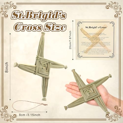 Bucherry St. Brigid's Wall Cross and Card All Natural Irish Gift Saint Brigid's Cross with History Card for Irish Blessing Gift Traditional Decor(Green,8 in)