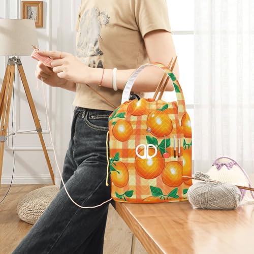 Image of Tatenale Crochet Bag Yarn Bag Knitting Project Bag with Pockets and Handle Portable Yarn Storage Organizer Tangle Free 8.3x11 InchCartoon Orange Plaid37
