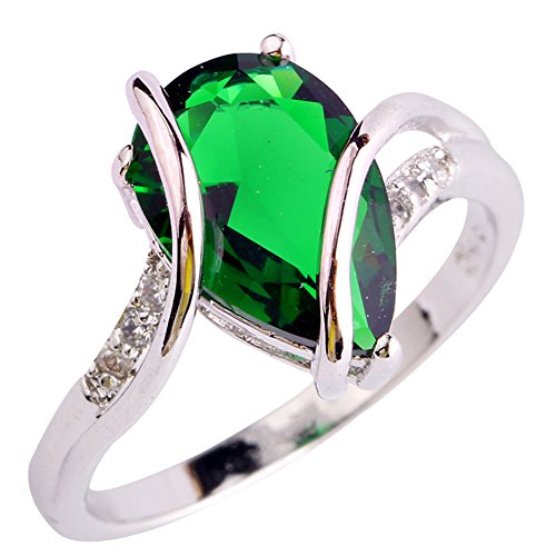 925 Sterling Silver Plated Simulated Emerald Quartz Pear Shaped Promise Ring Size 8 - Main Image