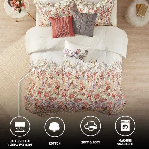 Madison Park 100% Cotton Comforter Set - Feminine Design Colorful Floral Print, All Season Down Alternative Bedding Layer And Matching Shams, King (104 In X 92 In), Mariana, Multi 7 Piece #TOP16