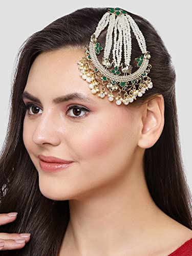 Image of Karatcart Green Tumble Gold Plated Handcrafted Kundan Passa for Women
