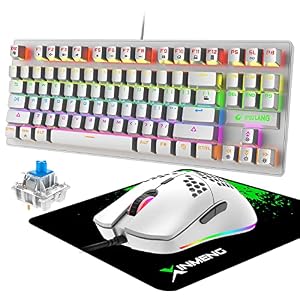 Gaming Tastatur mit Maus, Gaming Tastatur und Maus Set, Gaming Tastatur mit LED Hintergrundbeleuchtung Wired Gaming Maus mit 6400 DPI und 6 Programmierbare Tasten & Mauspad for Mac PS4 PS5 Xbox -Weiß