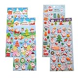 【4枚セット】クリスマス シール ぷくぷくシール クリスマス ぷっくり 3D 立体 ふわふわ貼り直し可能質感 かわいい 手帳・ノート・封筒装飾 貼り直し可能 キッズ向け 女の子 男の子