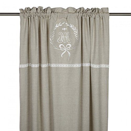 Unbekannt Scheibengardine Raff Gardine Raffrollo Vorhang 'Emmy' 120 x 100 cm (BxH) Bestickt mit Spitze und Monogramm beige Baumwolle Landhaus Shabby French Vintage Retro Antik Nostalgie
