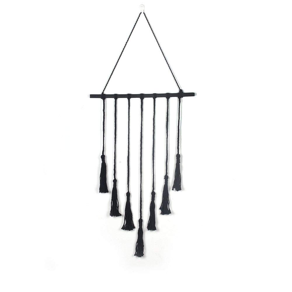 Tapiz bohemio negro con atrapasueños y borlas tejidas a mano para pared