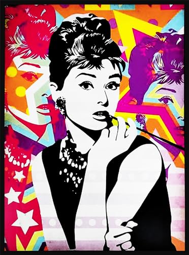 KUSTOM ART Affiche murale décorative Audrey Hepburb Pop Art fond Hepburn Impression artistique sur...