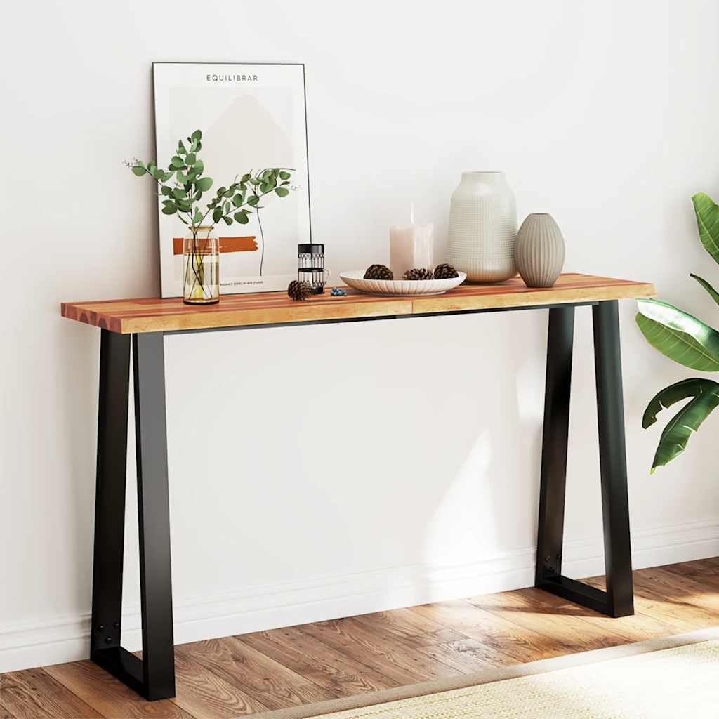 Mesa consola de acacia de 140x40x80 cm con patas de acero para pasillo
