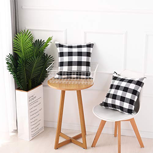 Buffalo Check Pillow Covers,Buffalo Plaid Throw Pillow Protector,Soft Soild Decorative Square Throw Pillow Covers,Farmhouse Decor Design 2 Set For Sofa ,18 X 18" (Black&White, 2 Pieces, 18''X18'') #TOP4
