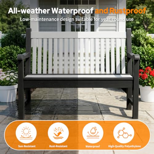 Image of Psilvam 2-Person Outdoor Bench with 700 Lbs Weight Capacity, Dark Grey