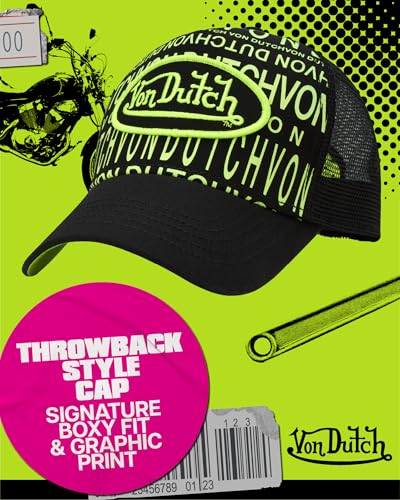 Image of Von Dutch Monogram Trucker Cap - Retro Snapback Cap for Men and Women - Adjustable Snap Fit Panel, Mesh Rear, Curved Bill