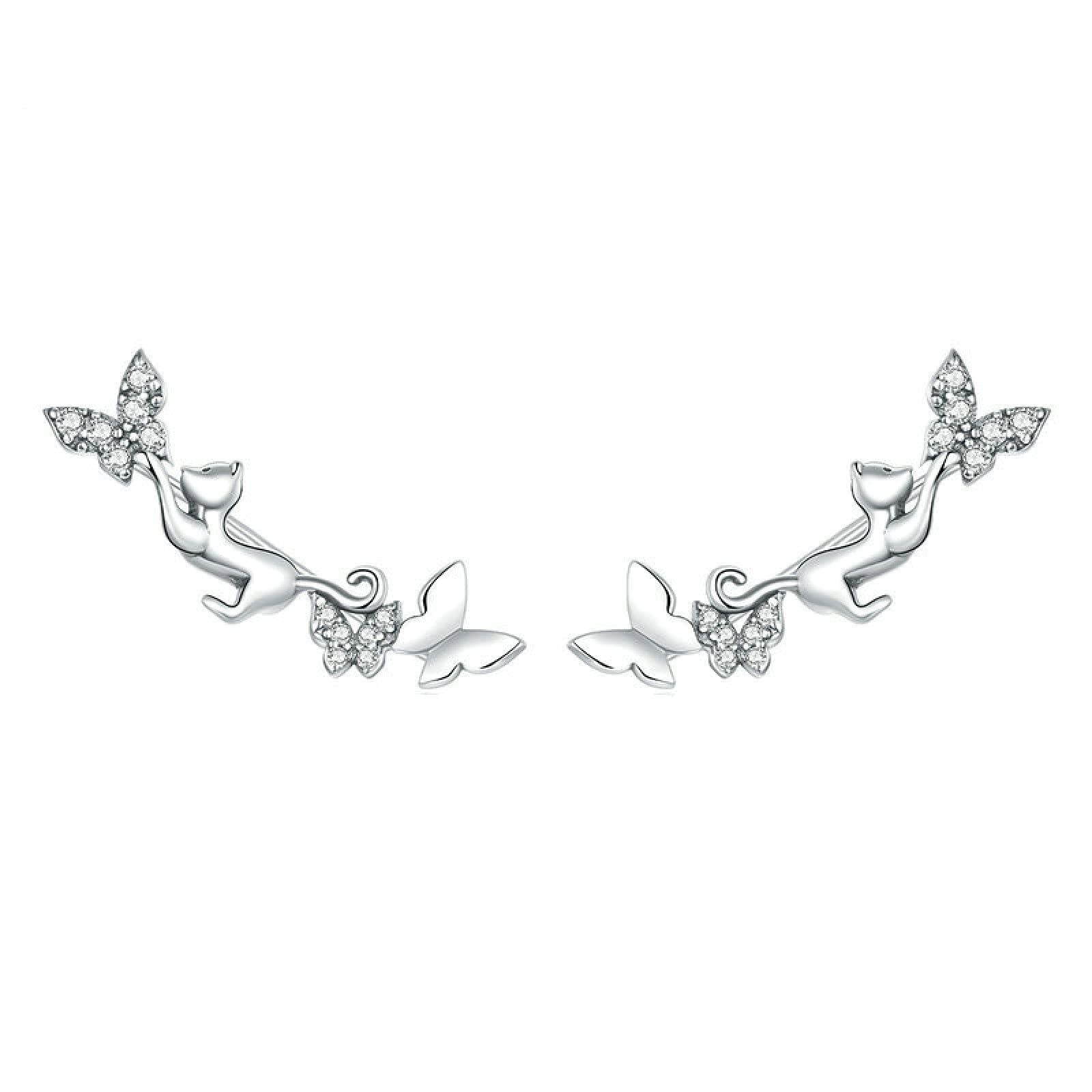 LNNSHX Orecchini per Ragazza Gatto Farfalle Orecchini a Bottone per Donna Dichiarazione Gioielli in Argento Sterling 925 Bijoux