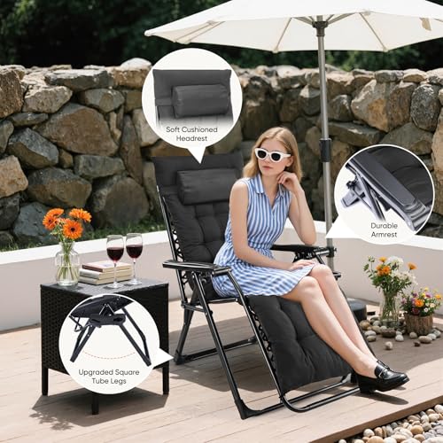 DUMOS Zero Gravity Chair, Reclining Camping Lounge Chair for Outdoor, Reclining Patio Chairs with Cup Holder Trays and Removable Cushion, Folding Recliner for Indoor, Grey by DUMOS - Image 3