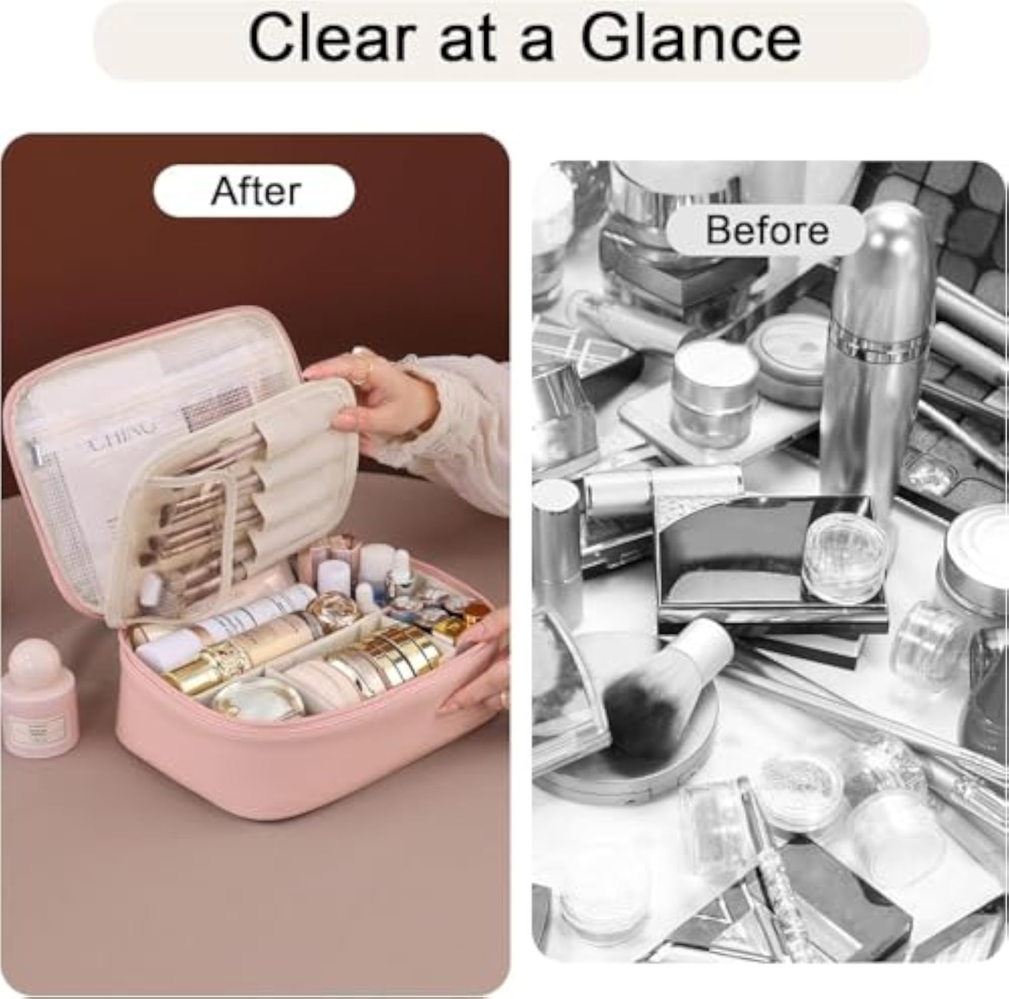 PU Leather Cosmetic Bag with Zipper Closer, Waterproof Organizer